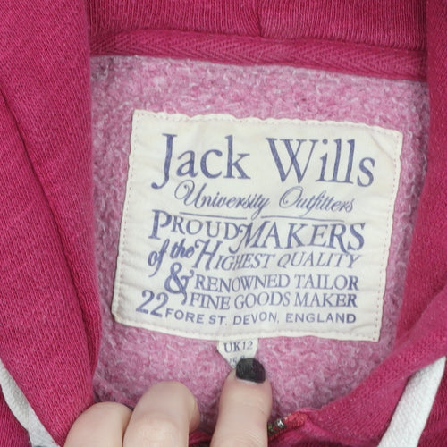 Jack Wills Women's Pink Full Zip Hoodie UK 12 Cotton Blend