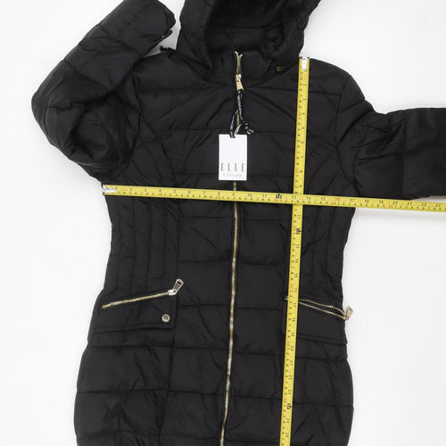 ELLE Women's Black Hooded Puffer Jacket Size 8 Mid-Length