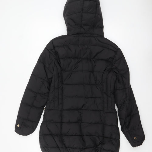 ELLE Women's Black Hooded Puffer Jacket Size 8 Mid-Length