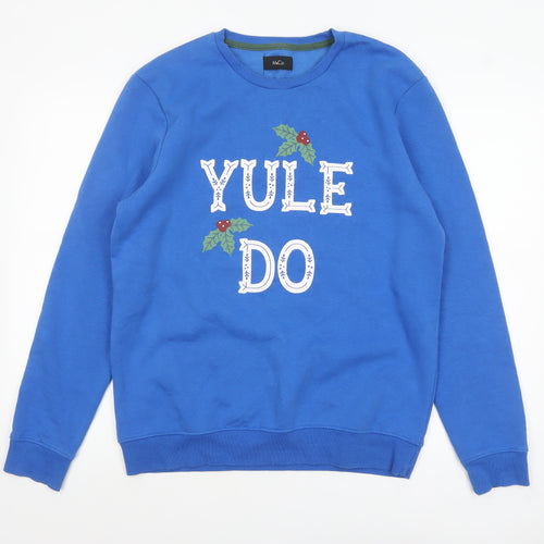 M&Co Men's Blue Christmas Graphic Pullover Sweatshirt Size M