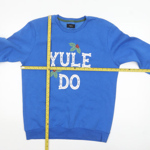 M&Co Men's Blue Christmas Graphic Pullover Sweatshirt Size M