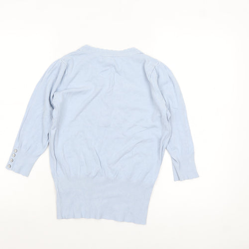 Marks and Spencer Women's Blue V-Neck Henley Jumper Size 10