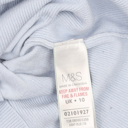 Marks and Spencer Women's Blue V-Neck Henley Jumper Size 10