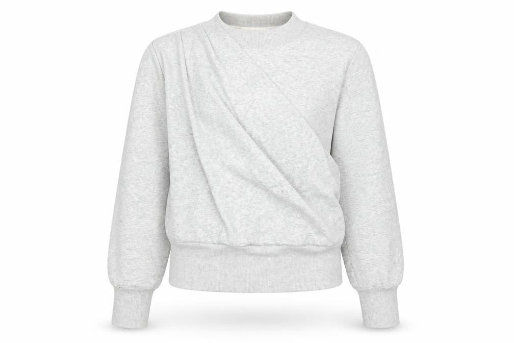 Front view of Nike women’s grey crew neck pullover sweatshirt, size M