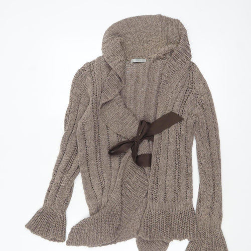 Marks and Spencer Women Mocha Mix Cardigan UK 12 Cotton Knit Tie Detail