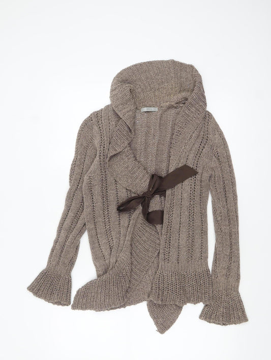 Marks and Spencer Women Mocha Mix Cardigan UK 12 Cotton Knit Tie Detail