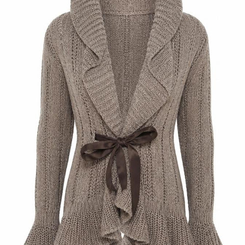 Marks and Spencer Women Mocha Mix Cardigan UK 12 Cotton Knit Tie Detail