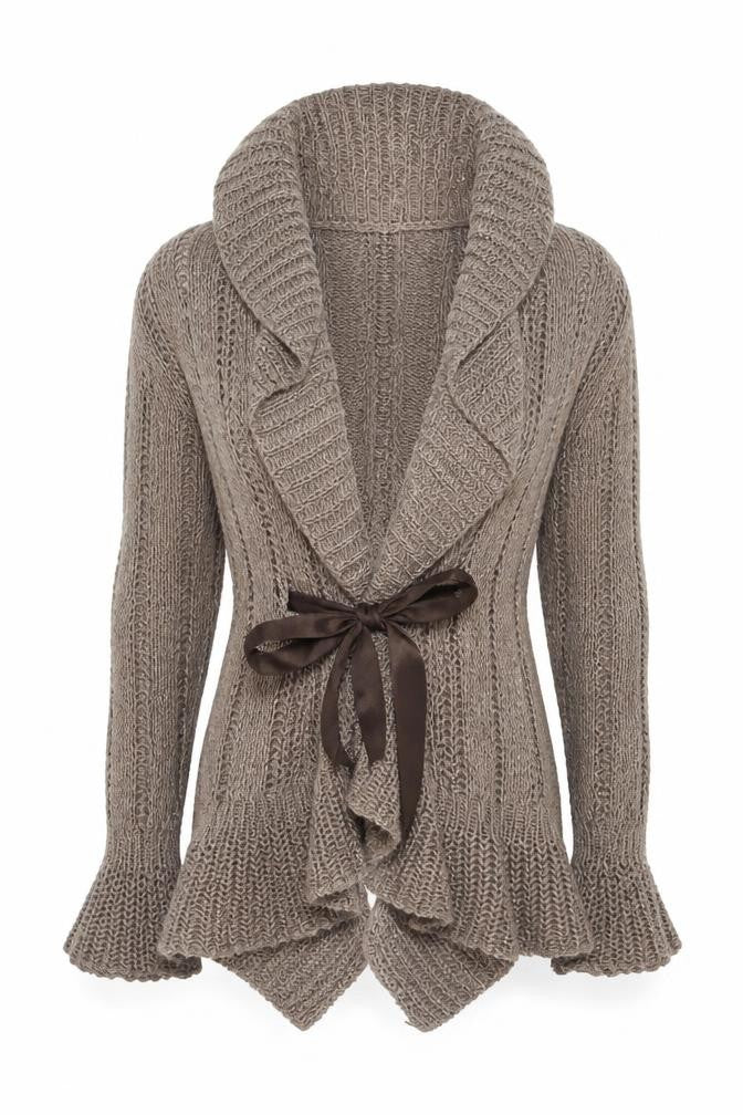 Marks and Spencer Women Mocha Mix Cardigan UK 12 Cotton Knit Tie Detail