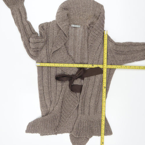 Marks and Spencer Women Mocha Mix Cardigan UK 12 Cotton Knit Tie Detail