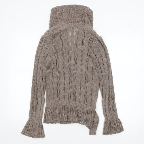 Marks and Spencer Women Mocha Mix Cardigan UK 12 Cotton Knit Tie Detail