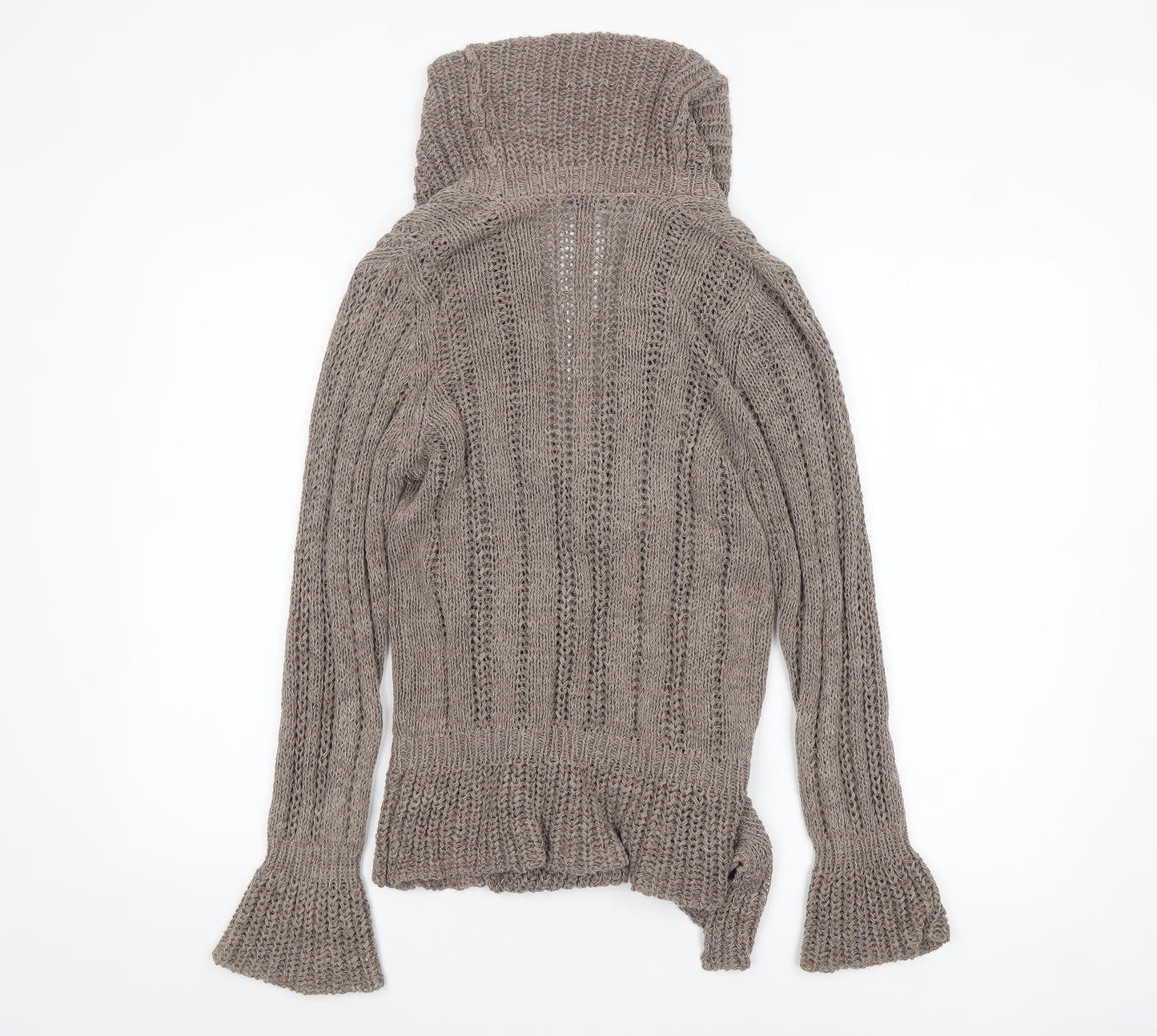 Marks and Spencer Women Mocha Mix Cardigan UK 12 Cotton Knit Tie Detail