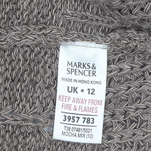 Marks and Spencer Women Mocha Mix Cardigan UK 12 Cotton Knit Tie Detail