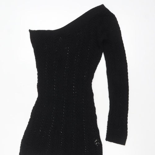 I Saw It First Women's Black One Shoulder Bodycon Knit Dress Size 6