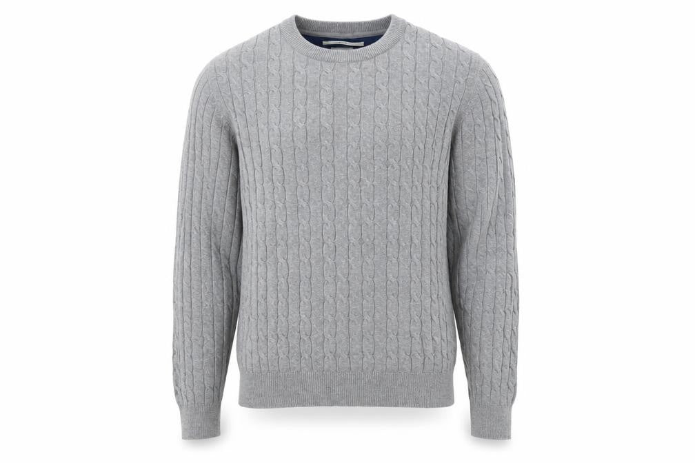 Front view of Racing Green Men’s Grey Cable-Knit Cotton Crew Neck Jumper M