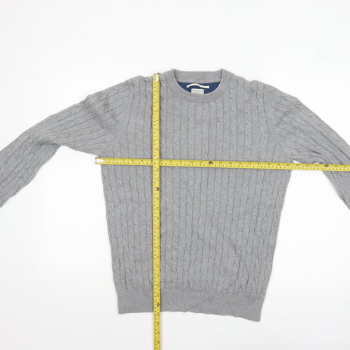 Racing Green Men’s Grey Cable-Knit Cotton Crew Neck Jumper M