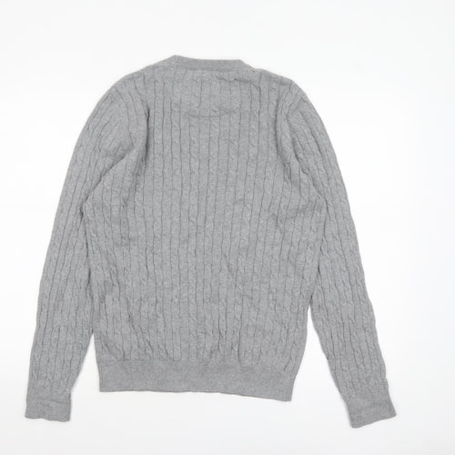 Racing Green Men’s Grey Cable-Knit Cotton Crew Neck Jumper M