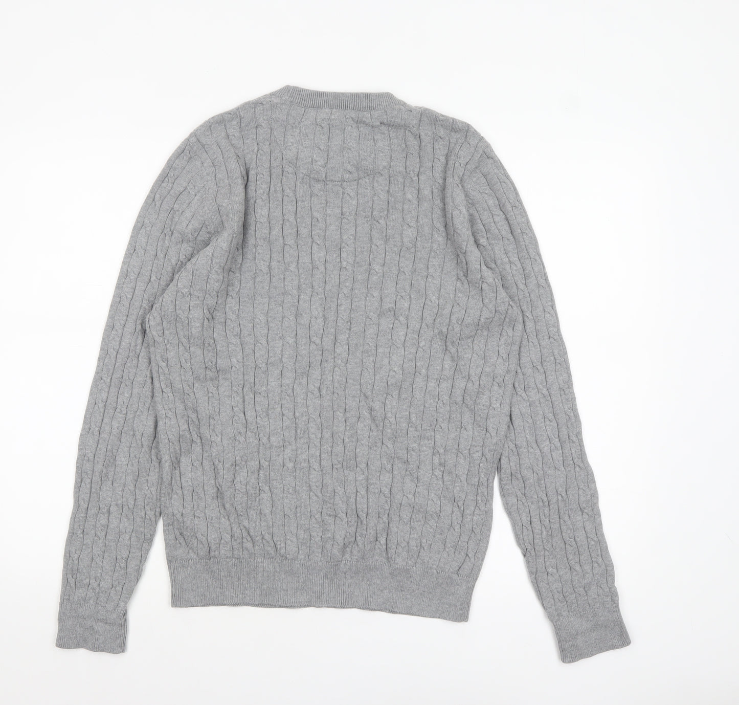 Racing Green Men’s Grey Cable-Knit Cotton Crew Neck Jumper M
