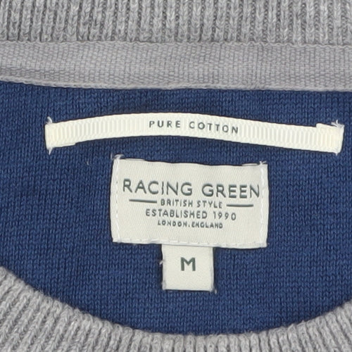Racing Green Men’s Grey Cable-Knit Cotton Crew Neck Jumper M