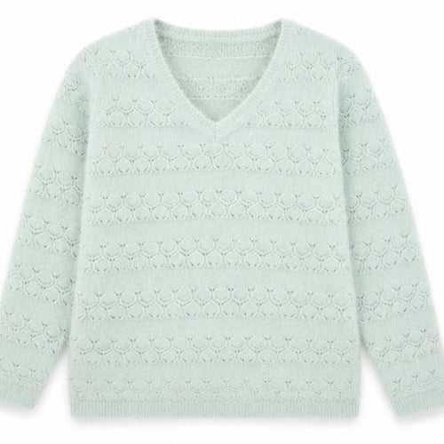 Damart Women Green V-Neck Knit Jumper Size 14 Long Sleeve Pullover