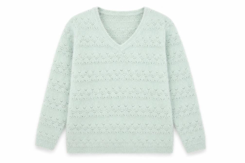 Damart Women Green V-Neck Knit Jumper Size 14 Long Sleeve Pullover