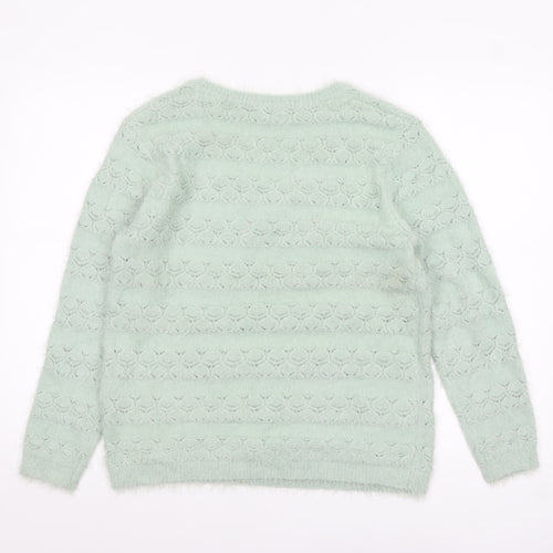 Damart Women Green V-Neck Knit Jumper Size 14 Long Sleeve Pullover
