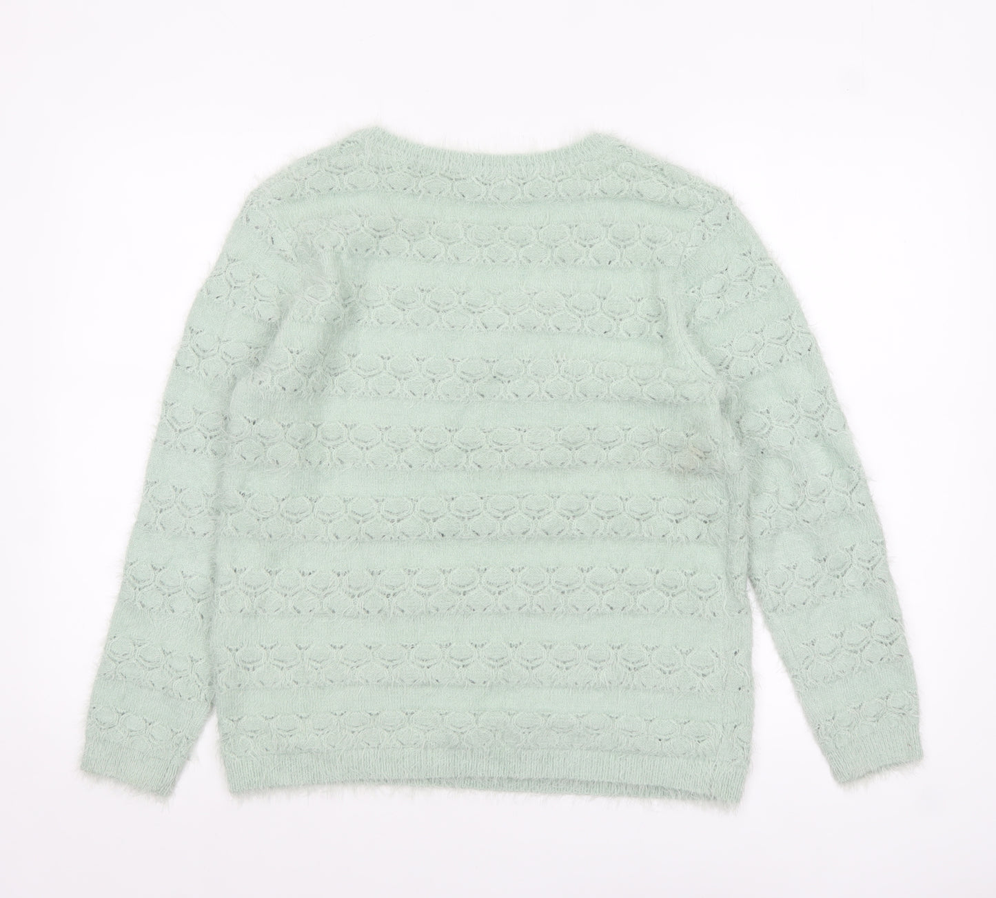 Damart Women Green V-Neck Knit Jumper Size 14 Long Sleeve Pullover