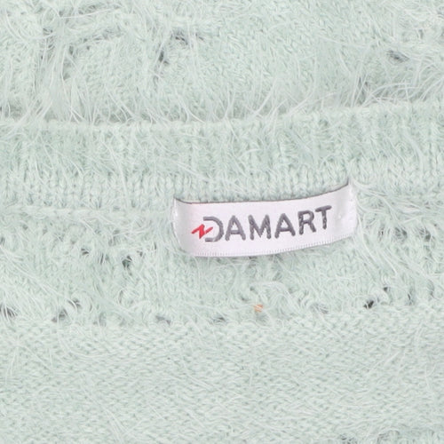 Damart Women Green V-Neck Knit Jumper Size 14 Long Sleeve Pullover