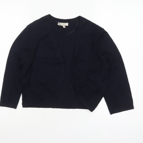 Hobbs Women Blue L Wool Blend Open Long Sleeve Cardigan