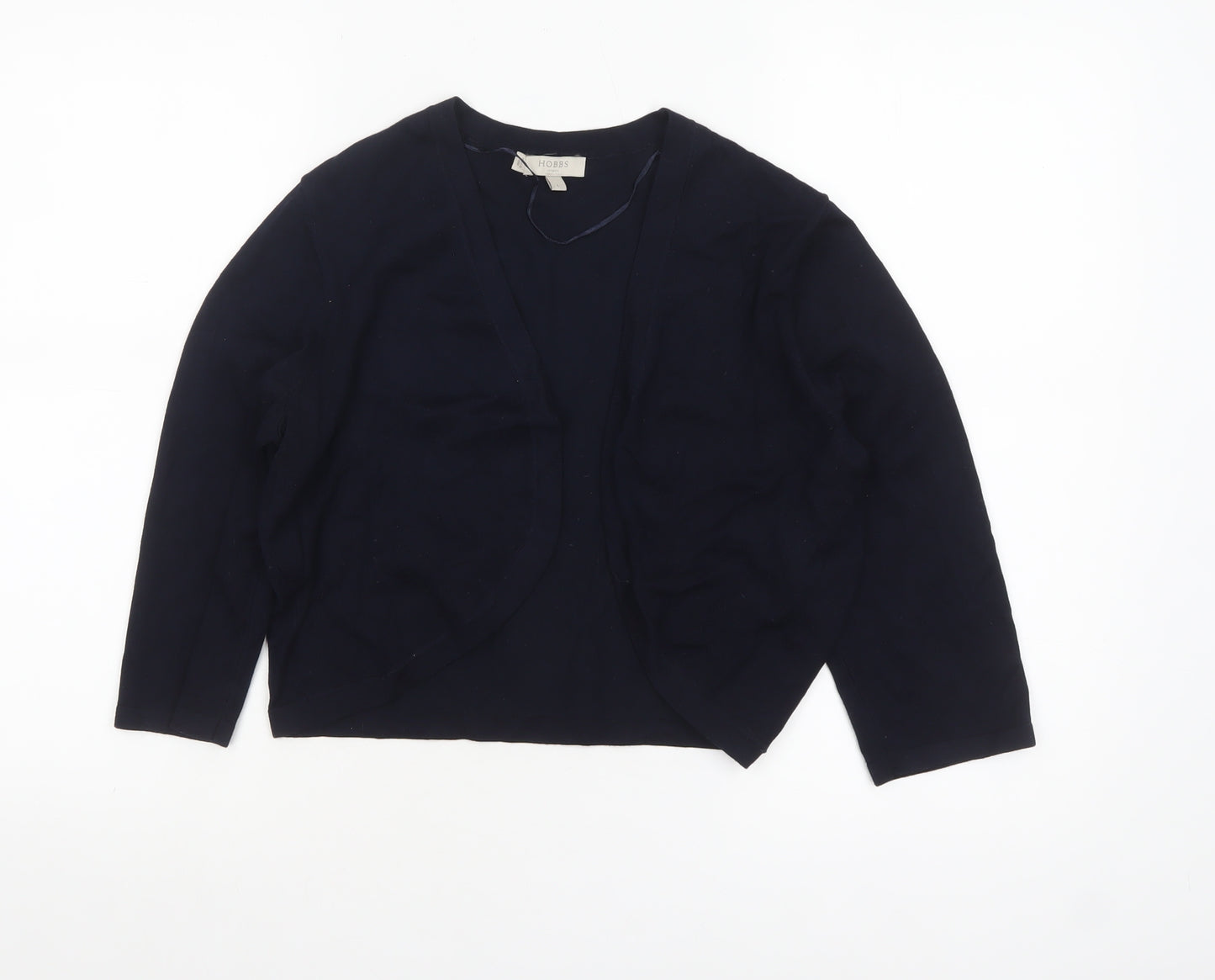 Hobbs Women Blue L Wool Blend Open Long Sleeve Cardigan