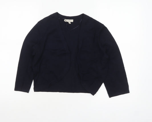 Hobbs Women Blue L Wool Blend Open Long Sleeve Cardigan