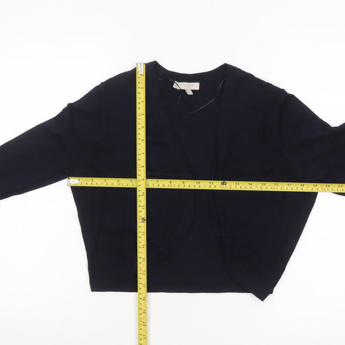 Hobbs Women Blue L Wool Blend Open Long Sleeve Cardigan