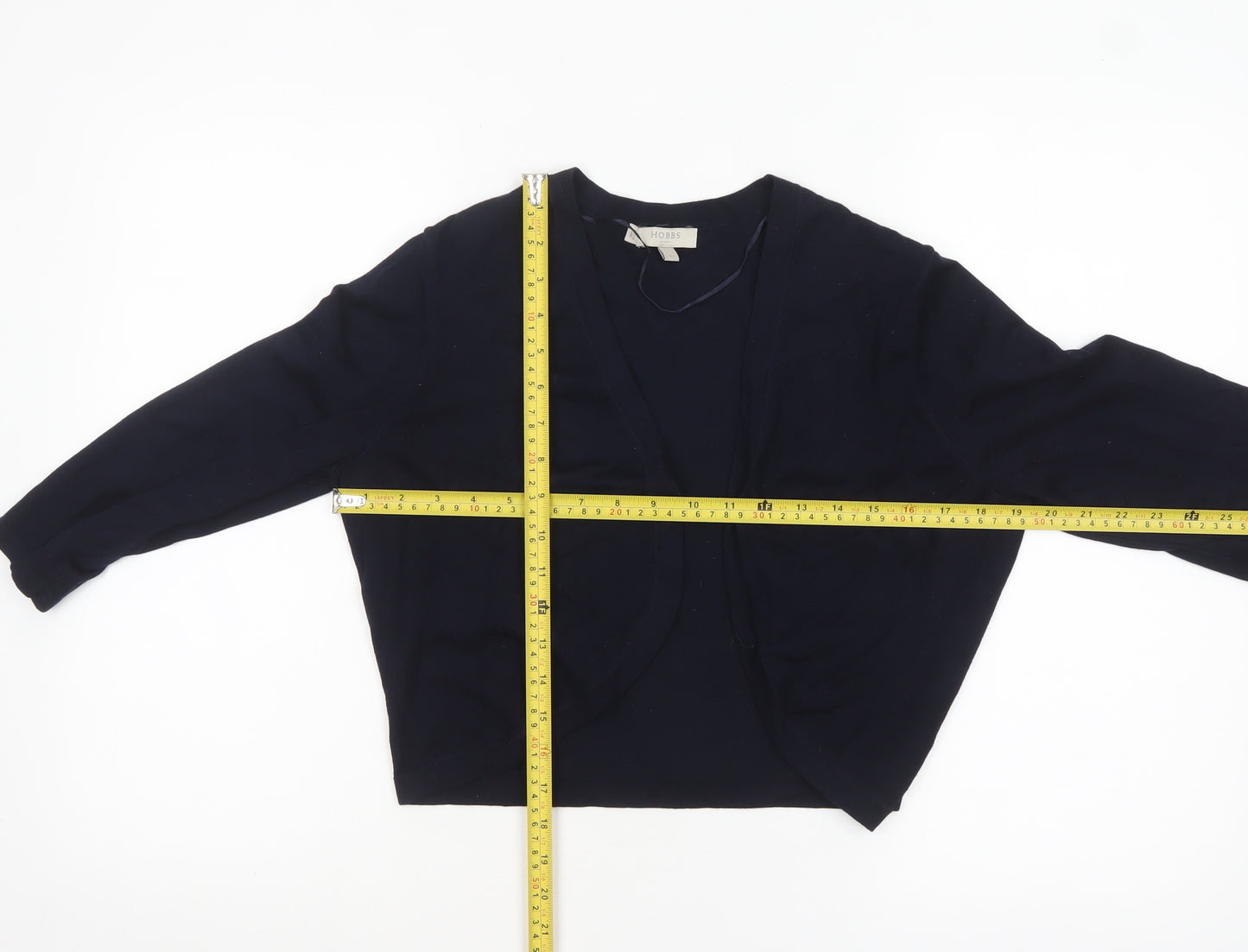 Hobbs Women Blue L Wool Blend Open Long Sleeve Cardigan