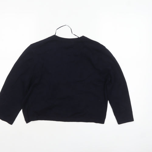 Hobbs Women Blue L Wool Blend Open Long Sleeve Cardigan