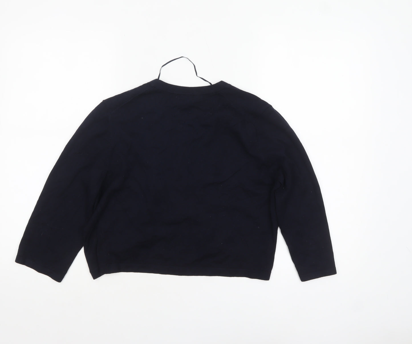 Hobbs Women Blue L Wool Blend Open Long Sleeve Cardigan