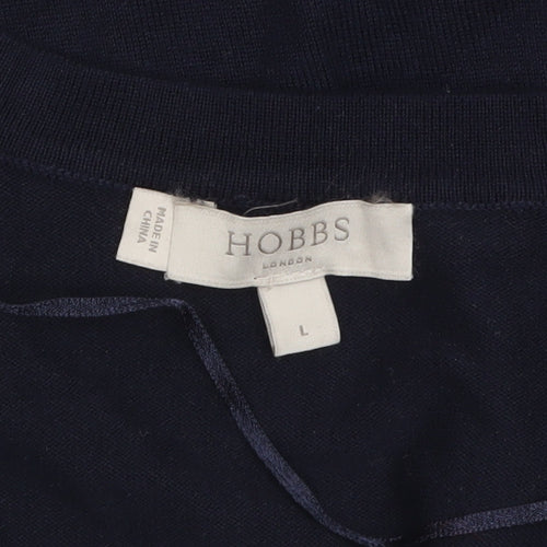 Hobbs Women Blue L Wool Blend Open Long Sleeve Cardigan