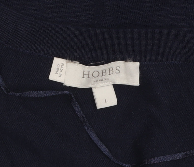 Hobbs Women Blue L Wool Blend Open Long Sleeve Cardigan