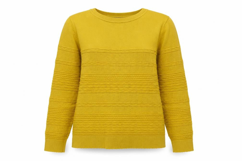 Front view of Oasis Women's Yellow Crew Neck Long Sleeve jumper, size S