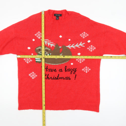 New Look Women's Red Christmas Sloth Pullover Jumper Size L