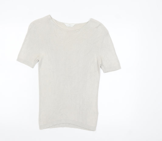 Marks and Spencer Women Beige Silk Knit Short Sleeve Top Size 16