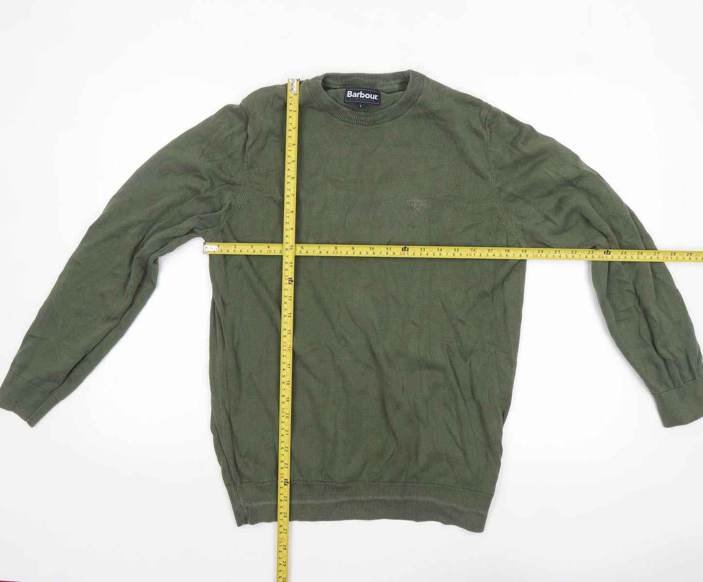 Barbour Men's Green Cotton Crew Neck Pullover Jumper L