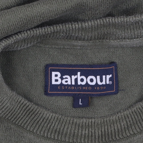 Barbour Men's Green Cotton Crew Neck Pullover Jumper L