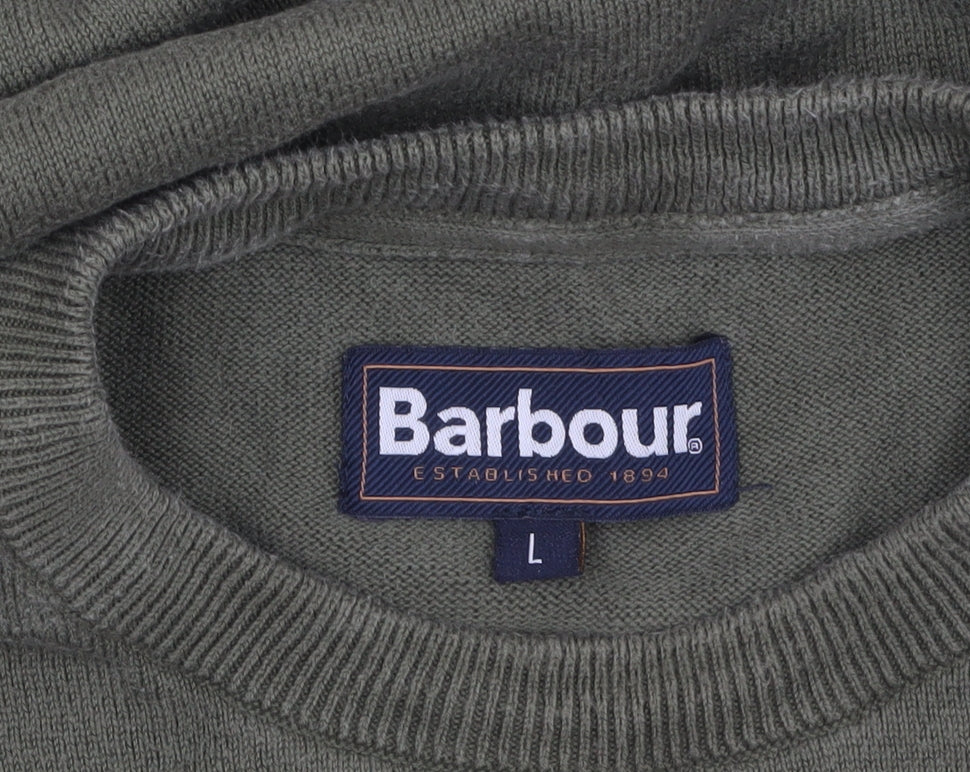 Barbour Men's Green Cotton Crew Neck Pullover Jumper L