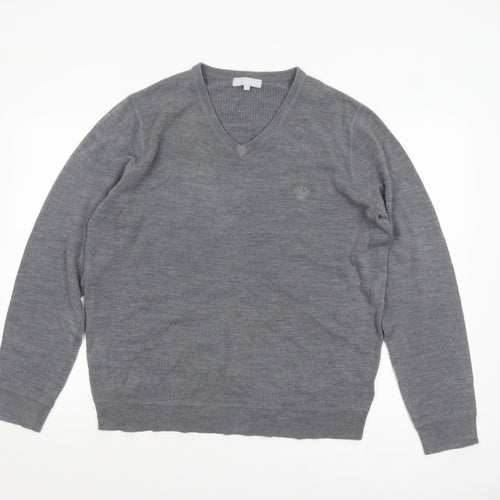 Red Herring Men's Grey V-Neck Acrylic Jumper XL Regular Fit