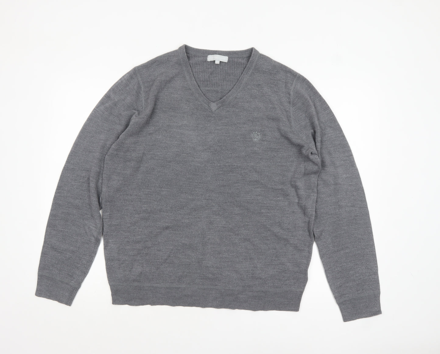 Red Herring Men's Grey V-Neck Acrylic Jumper XL Regular Fit
