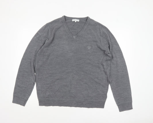 Red Herring Men's Grey V-Neck Acrylic Jumper XL Regular Fit