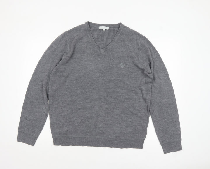 Red Herring Men's Grey V-Neck Acrylic Jumper XL Regular Fit