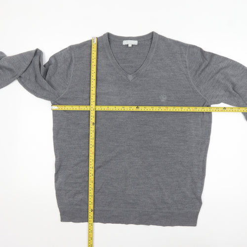 Red Herring Men's Grey V-Neck Acrylic Jumper XL Regular Fit