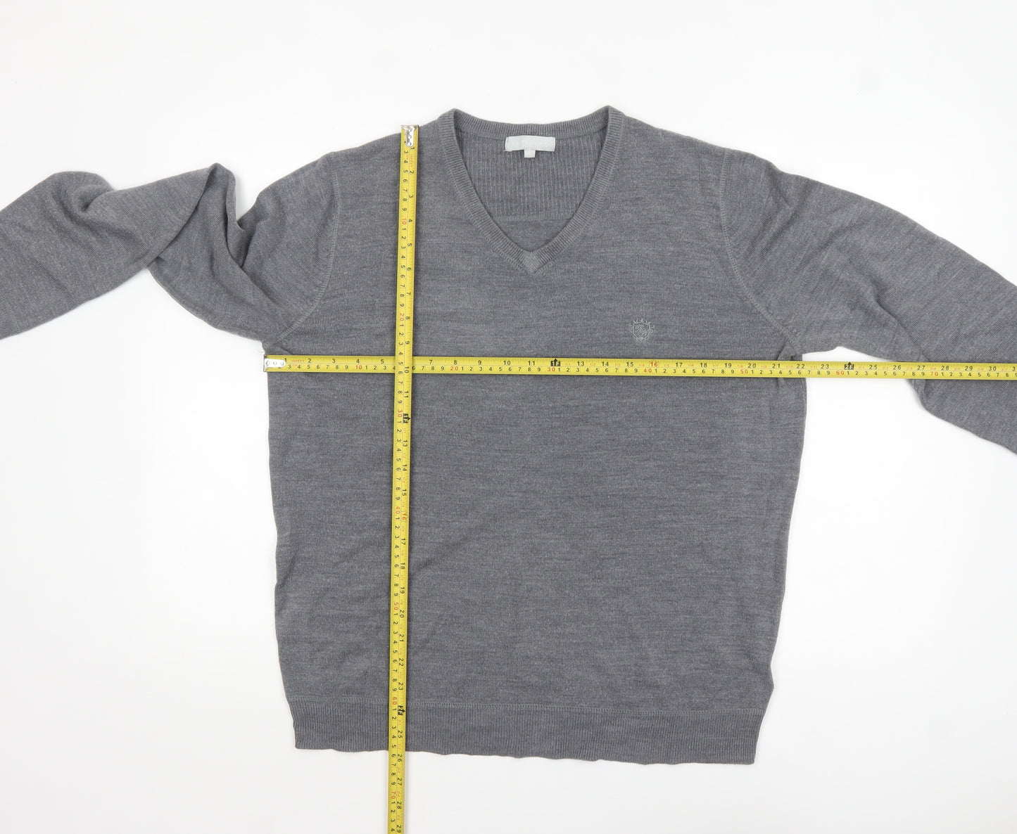 Red Herring Men's Grey V-Neck Acrylic Jumper XL Regular Fit