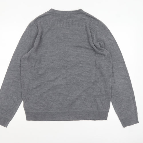 Red Herring Men's Grey V-Neck Acrylic Jumper XL Regular Fit
