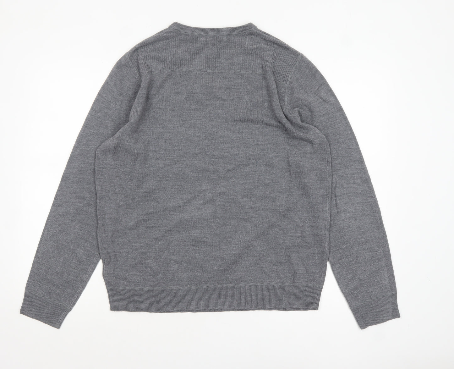 Red Herring Men's Grey V-Neck Acrylic Jumper XL Regular Fit